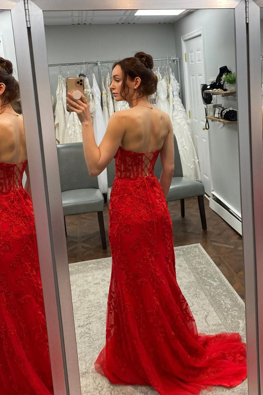 Strapless Black Lace Mermaid Long Prom Dress