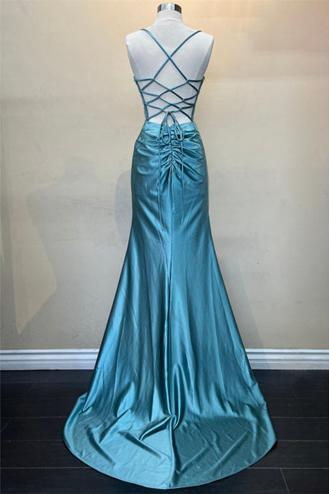 Sage Green  Ruched Corset Mermaid Long Prom Dress
