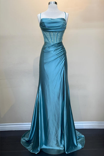 Sage Green  Ruched Corset Mermaid Long Prom Dress