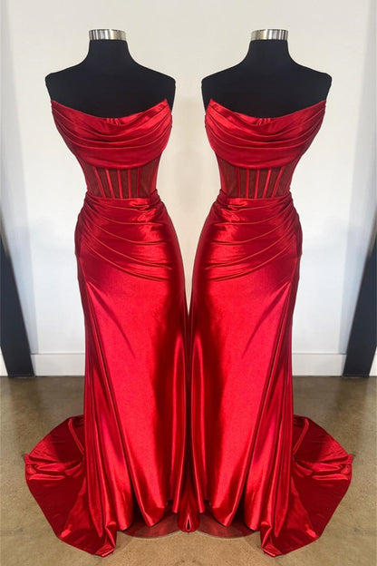Ruched Cowl Neck Blue Satin Mermaid Formal Dress
