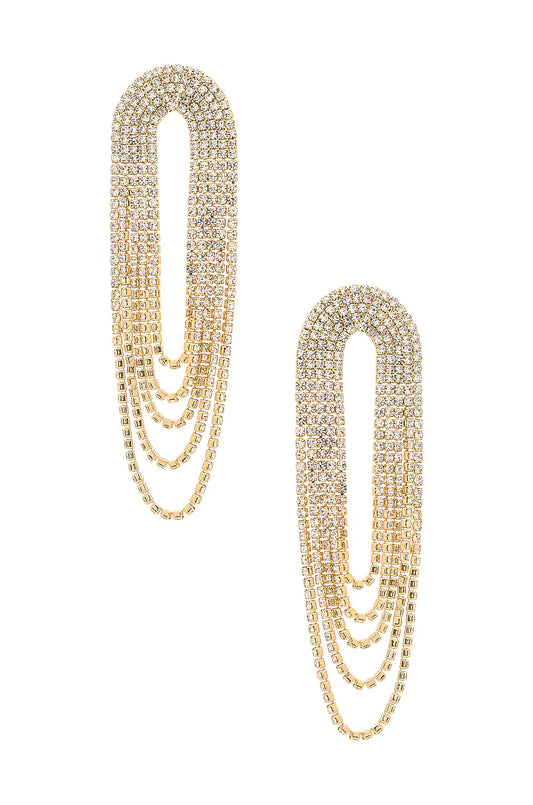 Crystal Drape Fringe Earrings - Gold