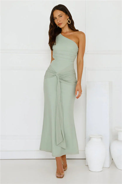 Style Capital One Shoulder Mesh Maxi Dress Sage