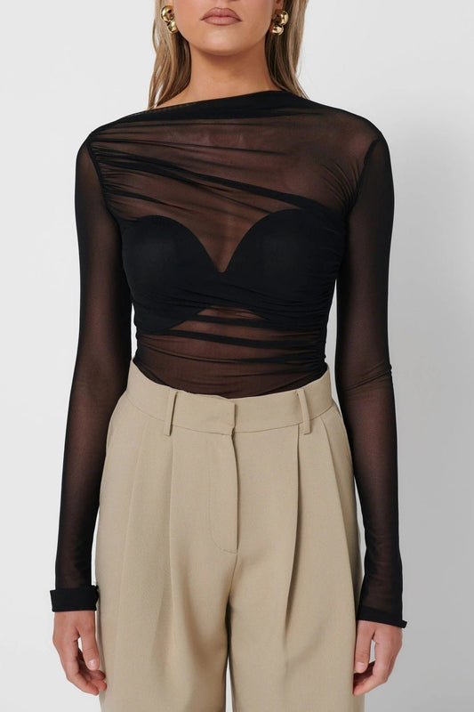 Mauve Mesh Bodysuit - Black