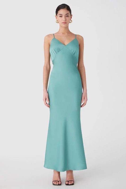 Misha Vida Satin Midi Dress - Juniper Green