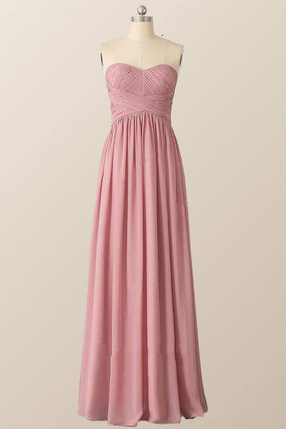 Sweetheart Blush Pink Chiffon Long Bridesmaid Dress