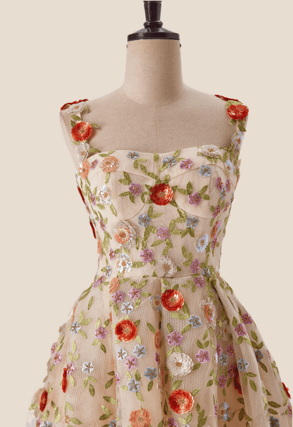 Sequin Floral Embroidered A-line Long Formal Gown