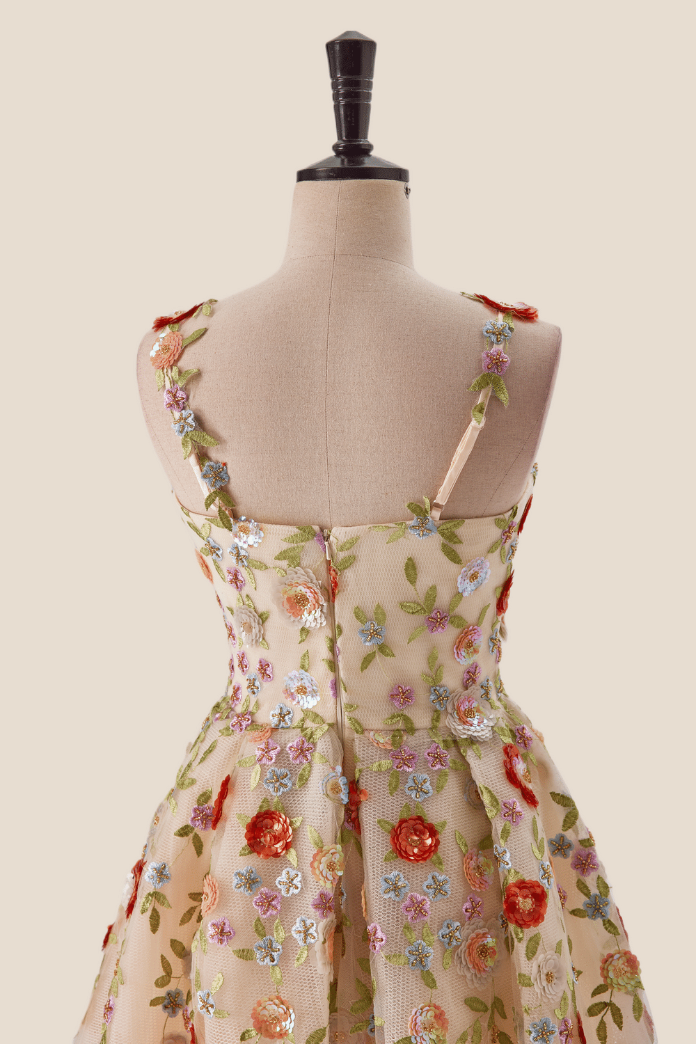 Sequin Floral Embroidered A-line Long Formal Gown
