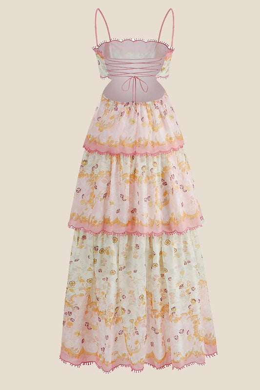 Straps Floral Tiered Long Maxi Dress