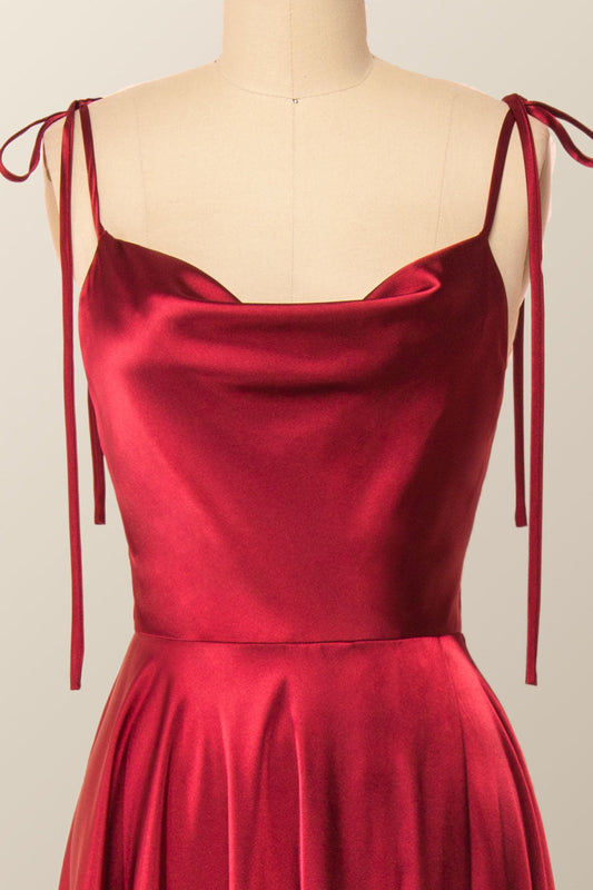 Princess Red A-line Long Dress with Tie Shoulders