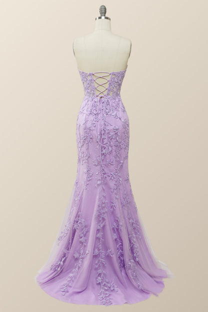 Strapless Black Lace Mermaid Long Prom Dress