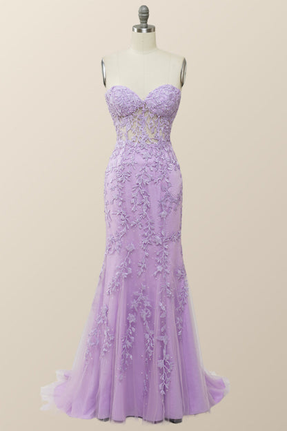 Strapless Black Lace Mermaid Long Prom Dress