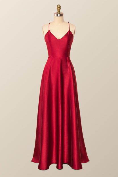 Simple Straps Red Long Party Dress