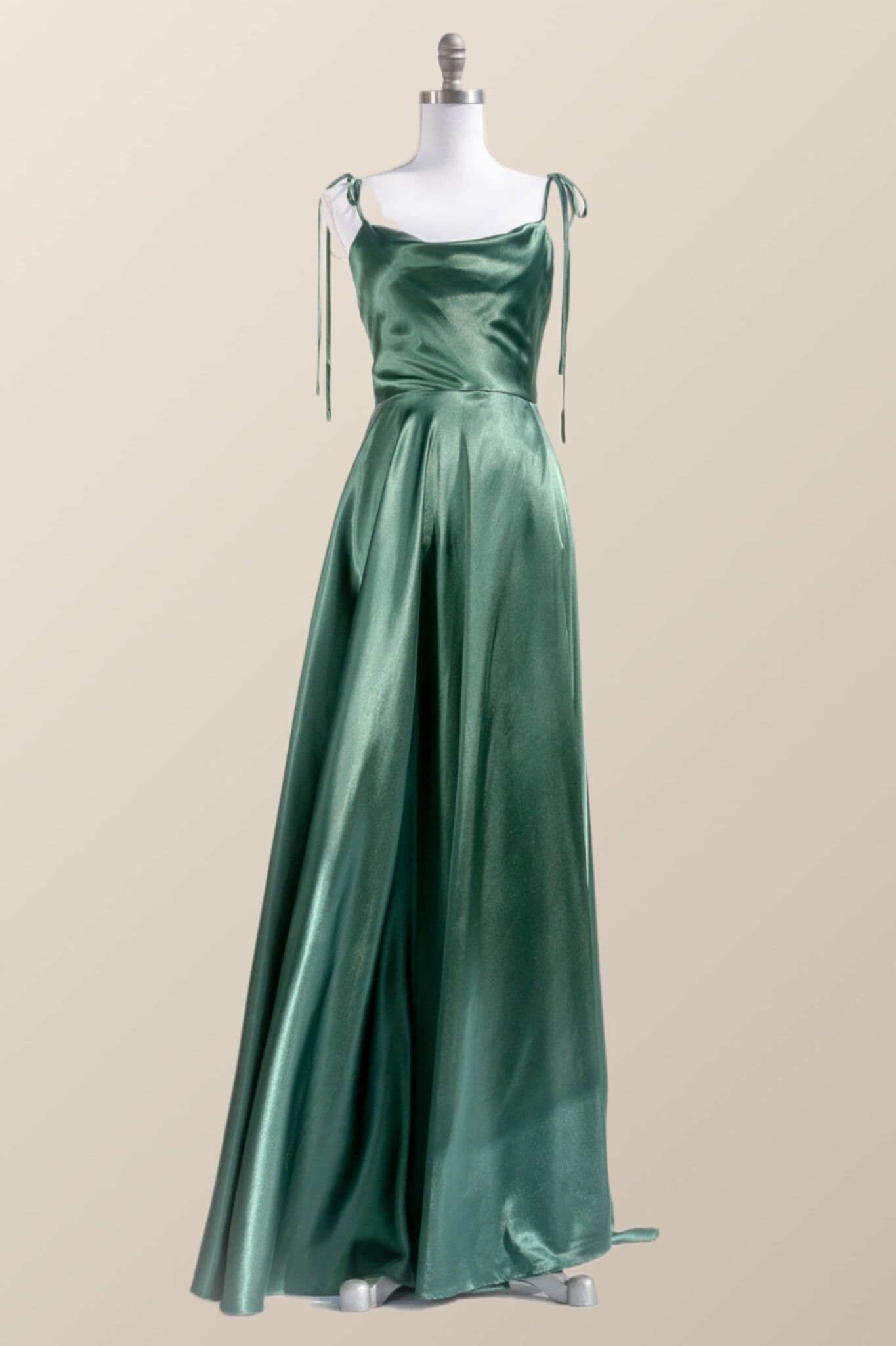 Simply Straps Green Silk Long Party Dress