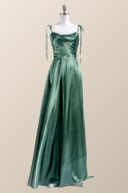 Simply Straps Green Silk Long Party Dress