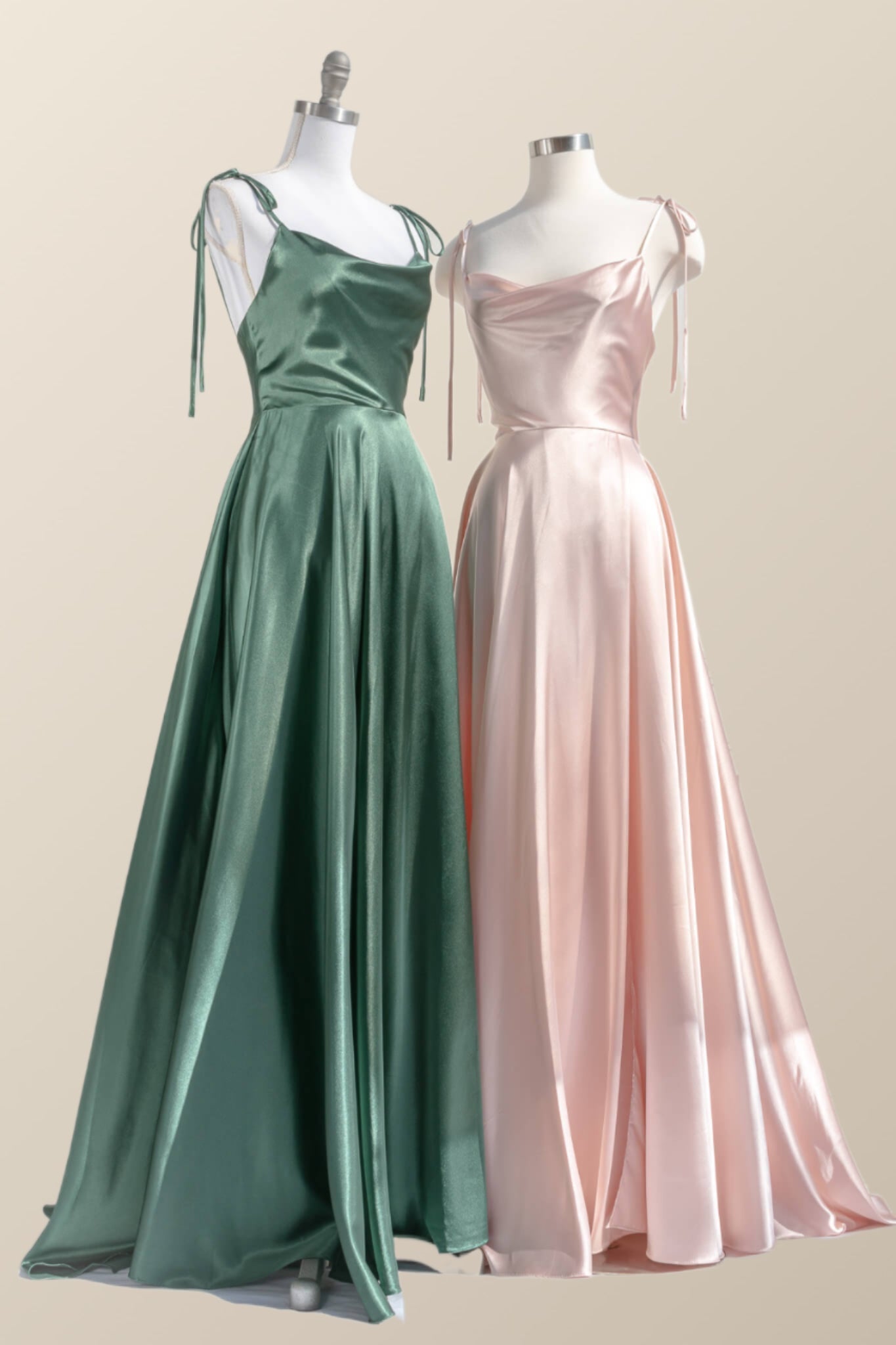 Simply Straps Green Silk Long Party Dress