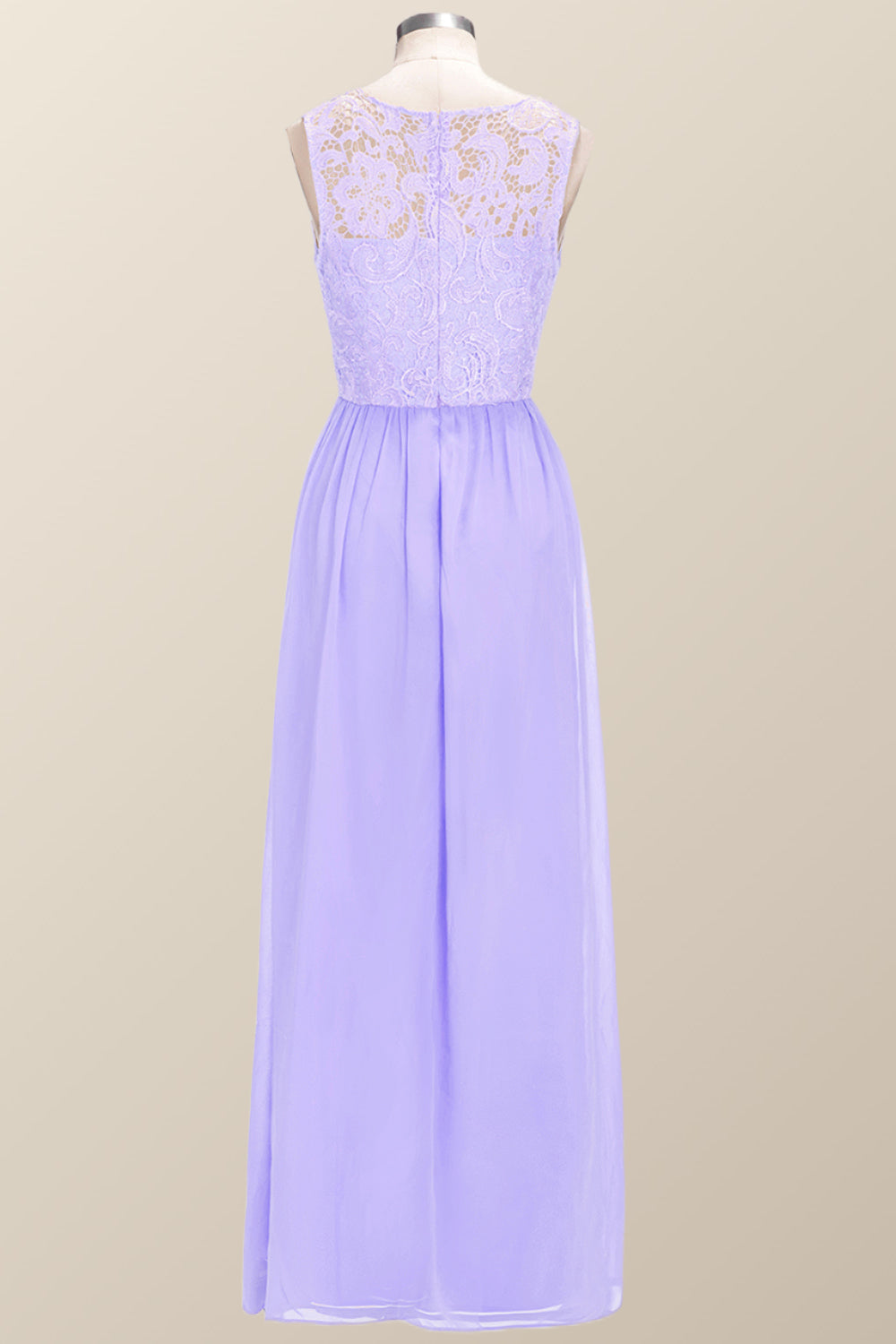 Scoop Lavender Lace and Chiffon Long Bridesmaid Dress