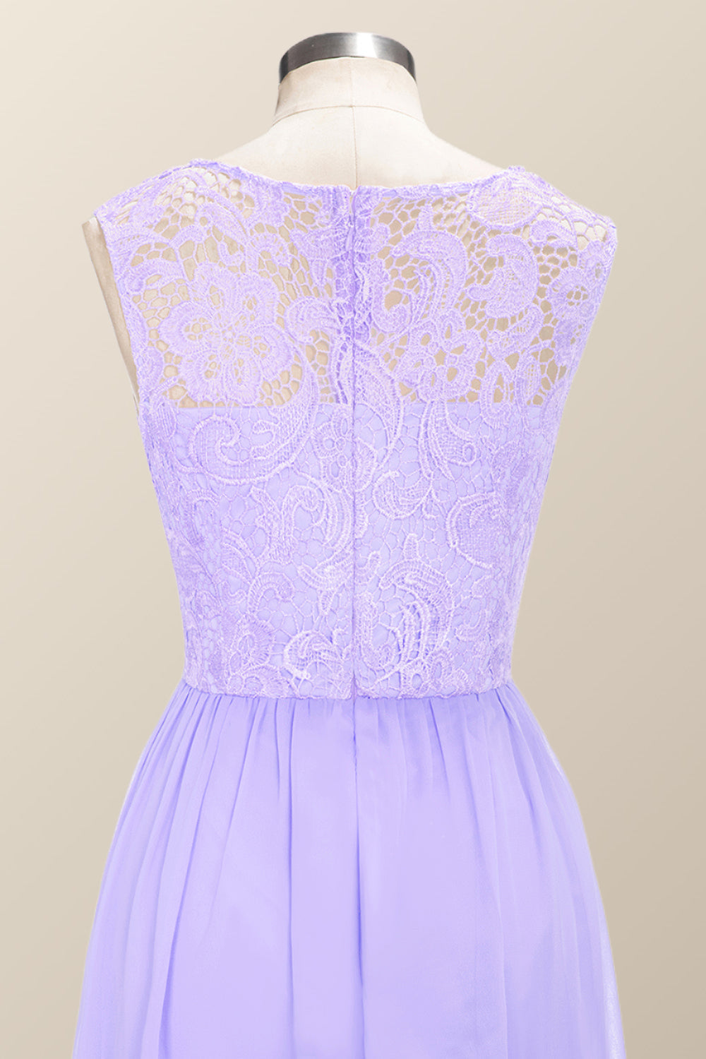 Scoop Lavender Lace and Chiffon Long Bridesmaid Dress