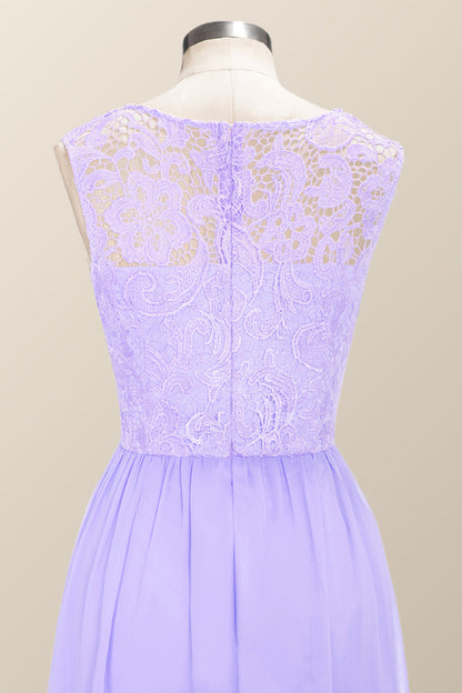 Scoop Lavender Lace and Chiffon Long Bridesmaid Dress