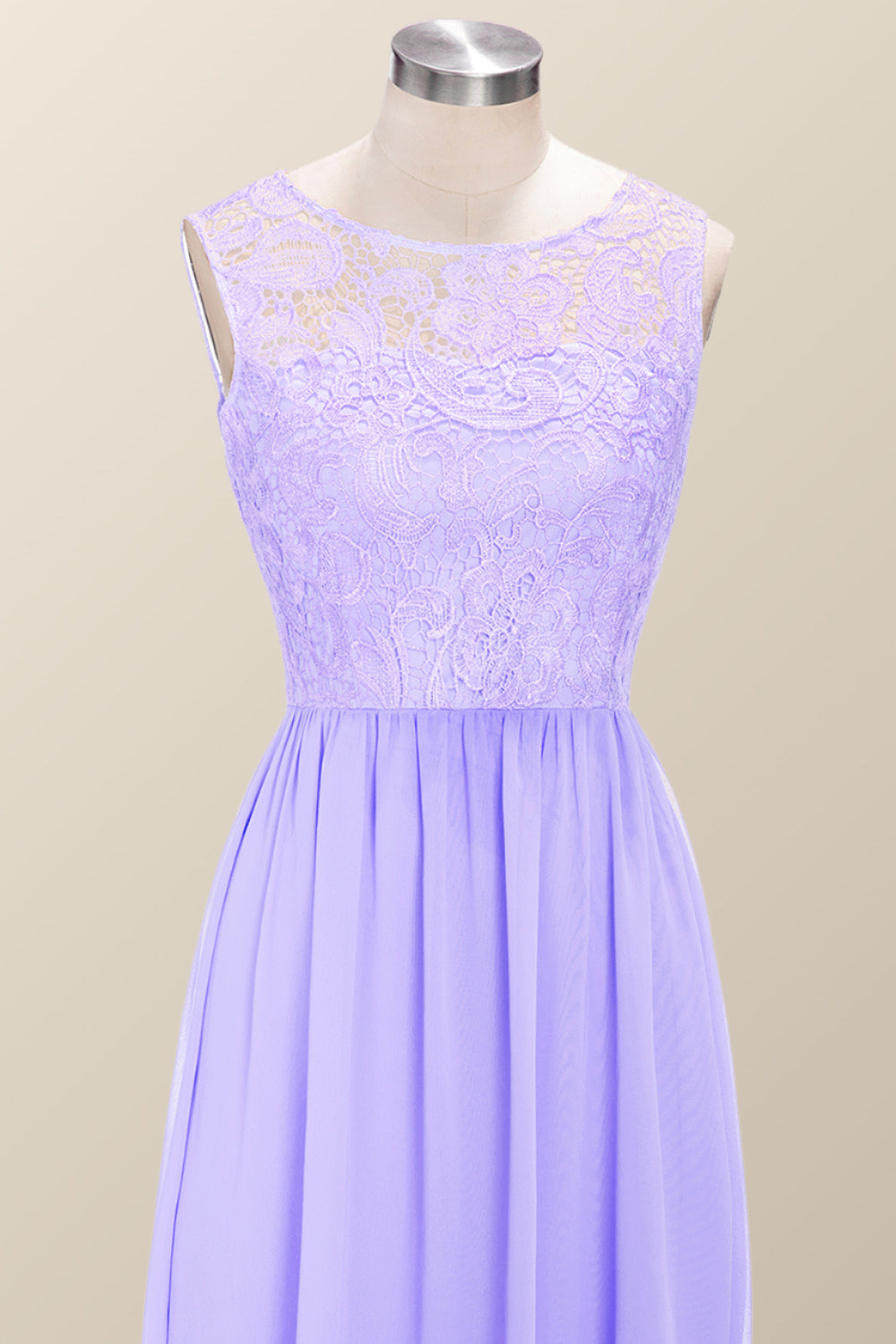 Scoop Lavender Lace and Chiffon Long Bridesmaid Dress
