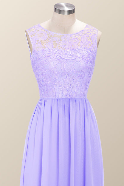 Scoop Lavender Lace and Chiffon Long Bridesmaid Dress