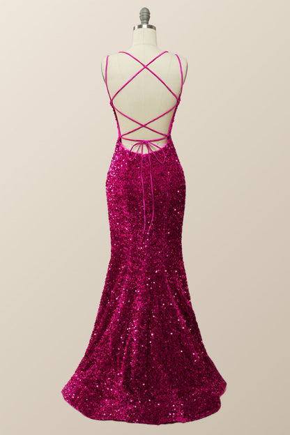 Sparkle Fuchsia Sequin Mermaid Long Formal Dress