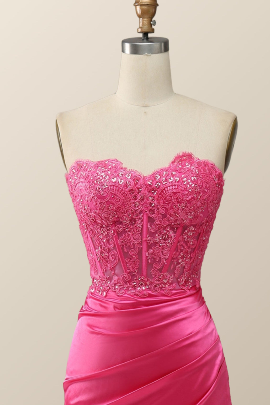 Sexy Pink Sweetheart Lace and Satin Long Dress