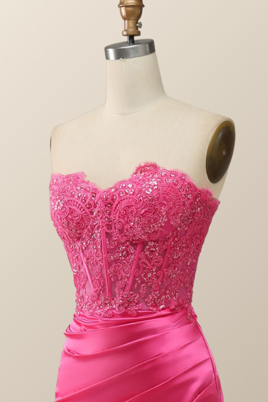 Sexy Pink Sweetheart Lace and Satin Long Dress