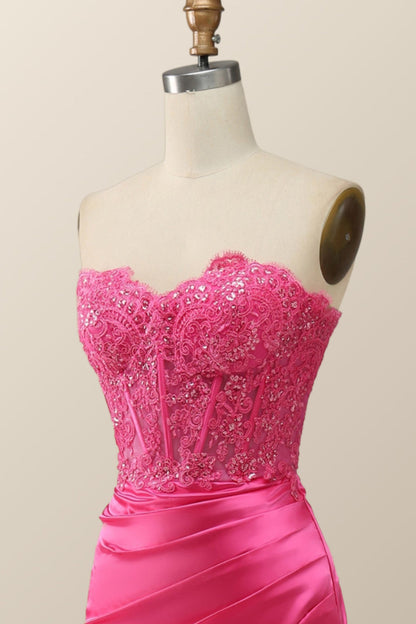 Sexy Pink Sweetheart Lace and Satin Long Dress