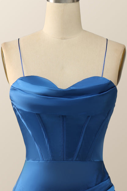 Royal Blue Mermaid Straps Long Dress with Slit