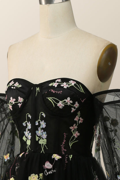Soft Green Floral Embroidery Formal Dress