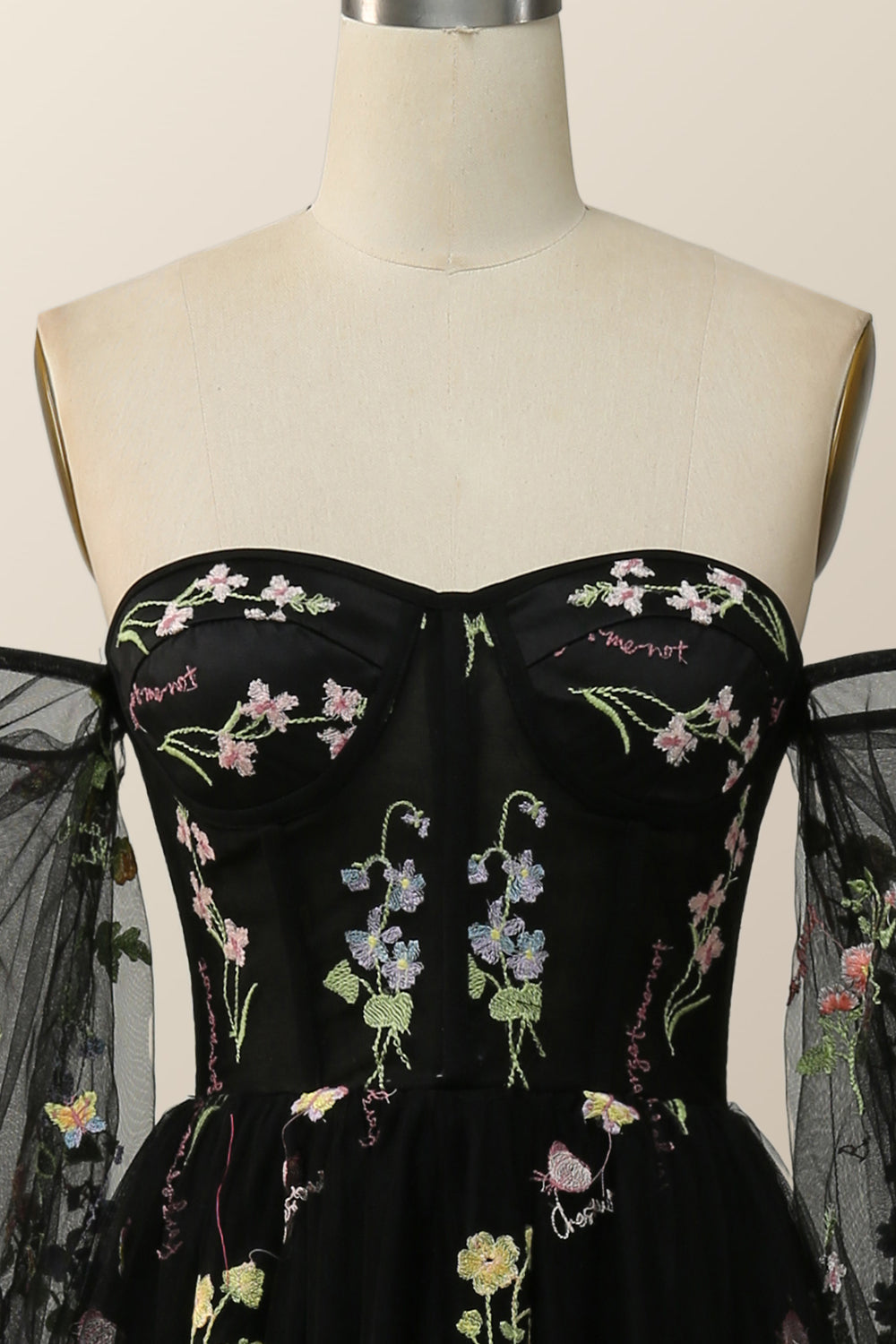 Soft Green Floral Embroidery Formal Dress