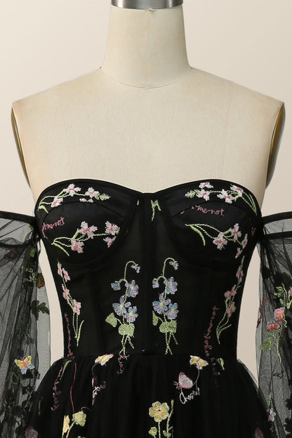 Soft Green Floral Embroidery Formal Dress