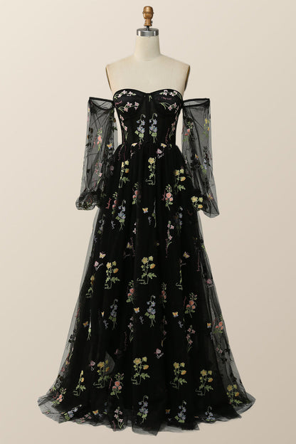 Soft Green Floral Embroidery Formal Dress