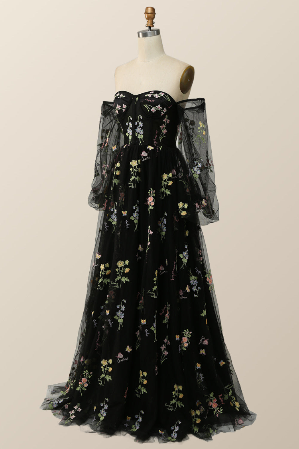 Soft Green Floral Embroidery Formal Dress