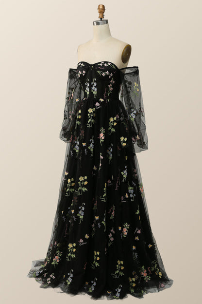 Soft Green Floral Embroidery Formal Dress