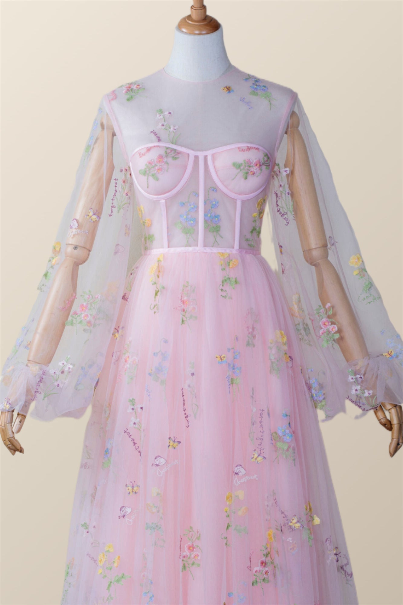 Scoop Pink Floral Tulle Ankle Length Dress