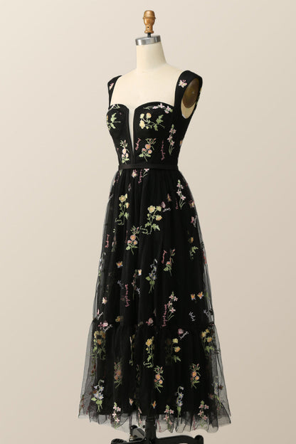 Green Embroidered A-line Midi Dress