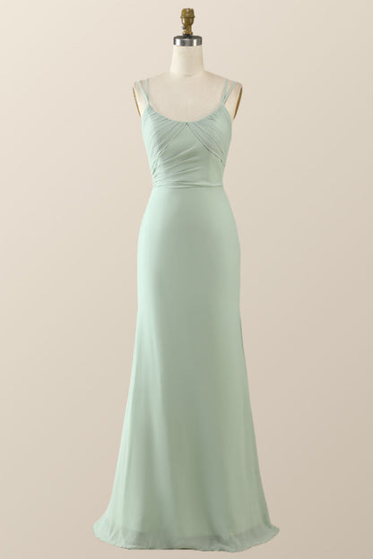 Scoop Lavender Chiffon Pleated Long Bridesmaid Dress