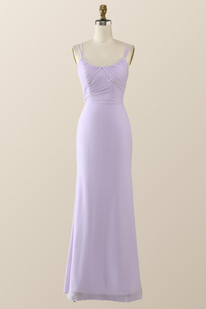 Scoop Lavender Chiffon Pleated Long Bridesmaid Dress