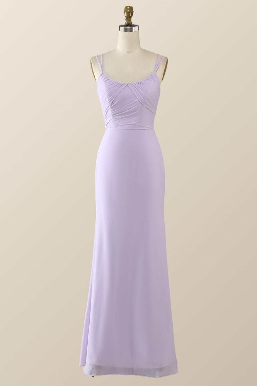 Scoop Mint Green Chiffon Pleated Long Bridesmaid Dress