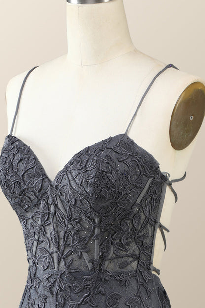 Spaghetti Straps Black Lace Bodycon Mini Dress
