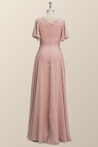 Scoop Blush Pink Chiffon A-line Long Bridesmaid Dress