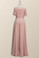 Scoop Blush Pink Chiffon A-line Long Bridesmaid Dress