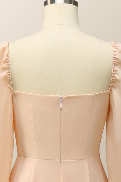 Square Neck Champagne Chiffon Long Bridesmaid Dress