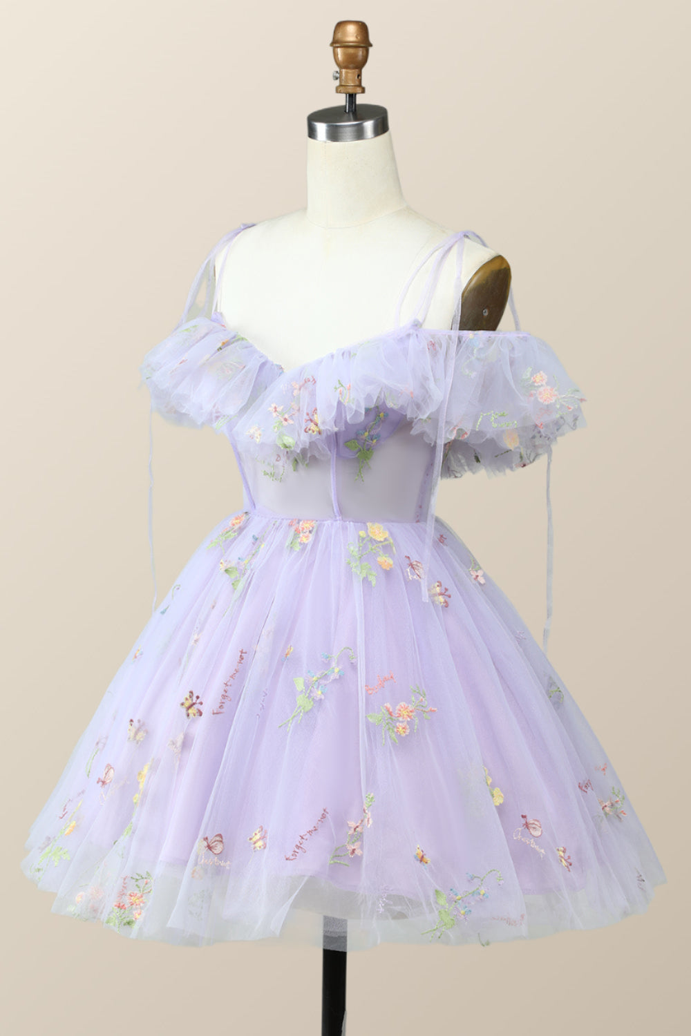 Straps Lavender Floral A-line Short Homecoming Dress