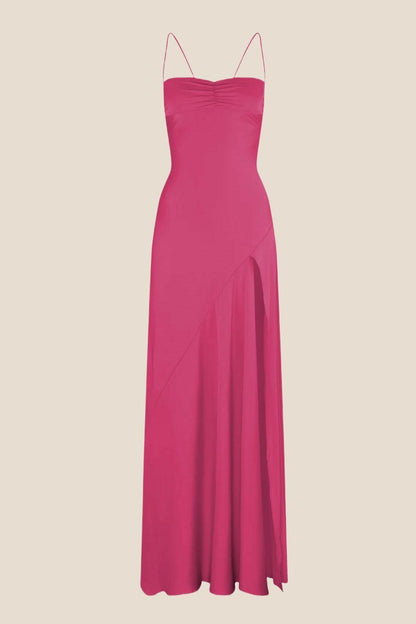 Spaghetti Straps Olive Green Long Dress with Slit