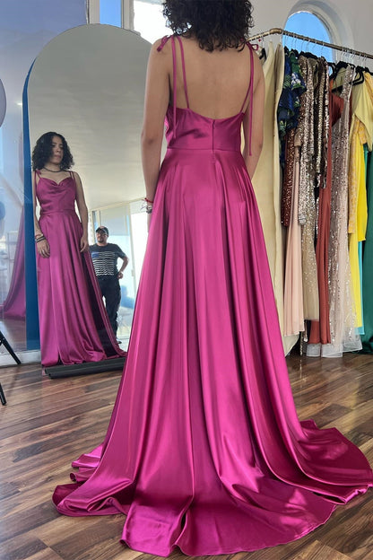 Princess Red A-line Long Dress with Tie Shoulders