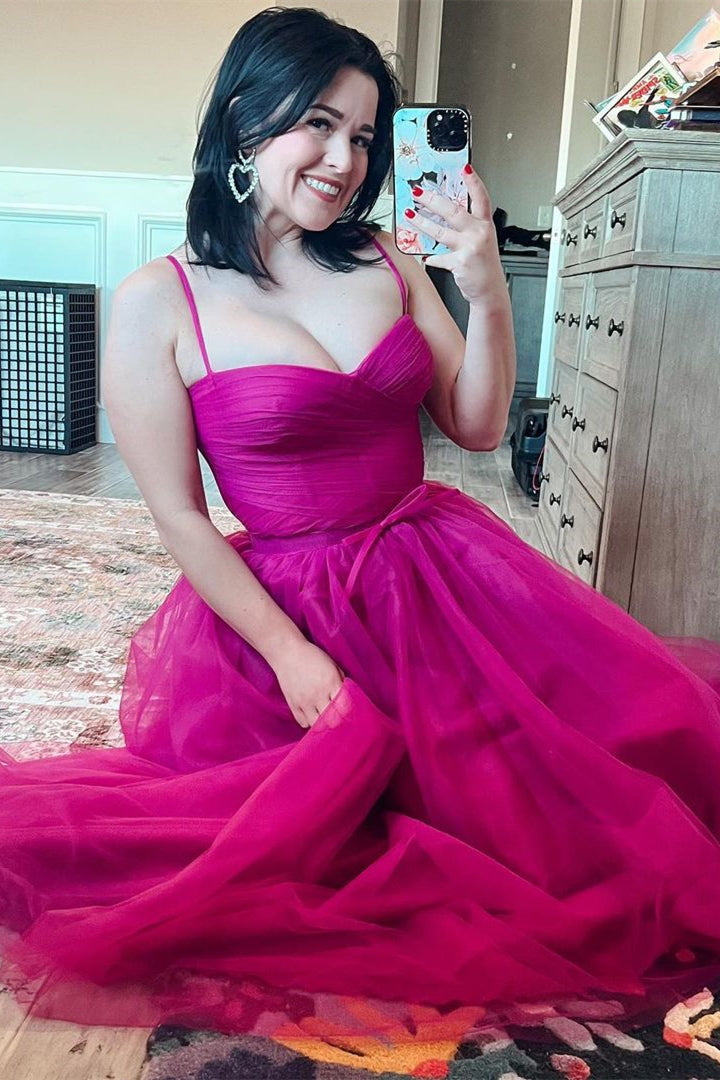 Spaghetti Straps Green Tulle Midi Dress