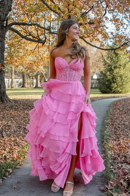 Sweetheart Yellow Appliques Tiered Ruffles Dress