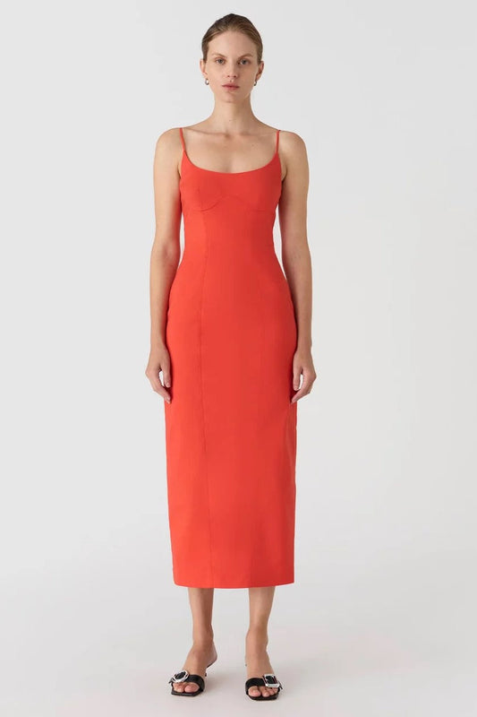 Misha Lena Sateen Midi Dress - Tangerine Red